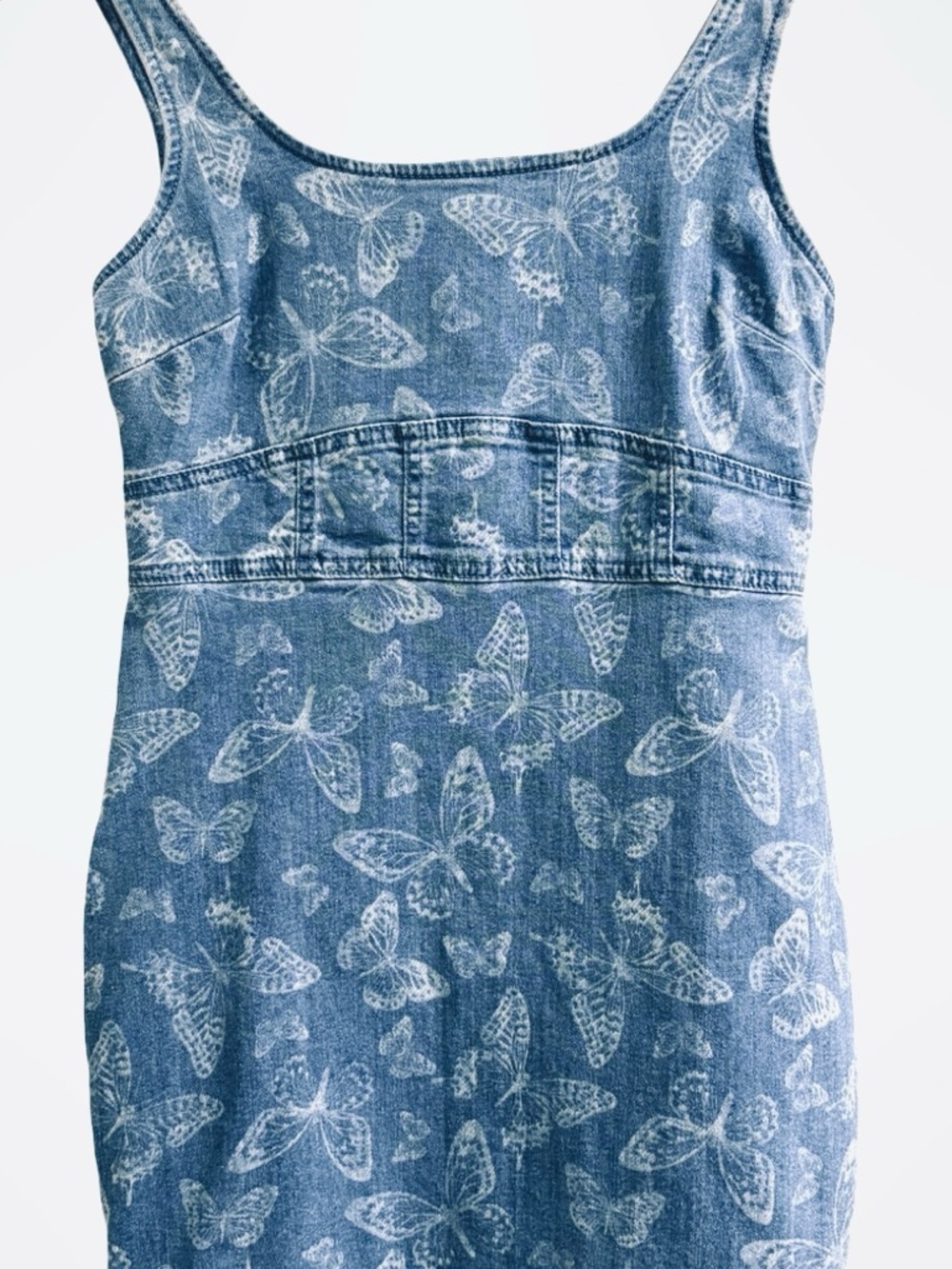 No Boundaries Denim Butterfly Print Corset Mini Dress Y2K Retro Style Sz Sm 3/5 - Picture 3 of 8